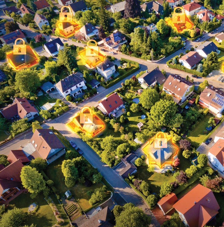 Wohnsiedlung aus der Luft – jedes Haus mit Suritec-Frühwarnsystem gesichert